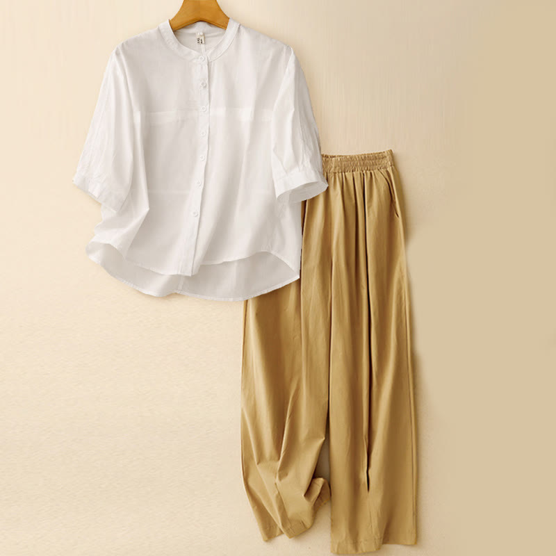 Set di abbigliamento da meditazione Buddha Stones da donna, 2 pezzi, camicia a maniche a tre quarti, pantaloni harem - Top bianco sporco + pantaloni cachi - US12, UK/AU16, EU44 (2XL) - image 17