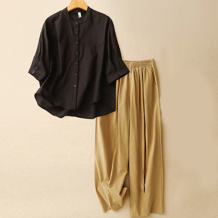 Set di abbigliamento da meditazione Buddha Stones da donna, 2 pezzi, camicia a maniche a tre quarti, pantaloni harem - Top nero + pantaloni cachi - US12, UK/AU16, EU44 (2XL) - image 24