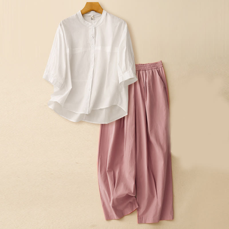 Set di abbigliamento da meditazione Buddha Stones da donna, 2 pezzi, camicia a maniche a tre quarti, pantaloni harem - Top bianco sporco + pantaloni rosa - US12, UK/AU16, EU44 (2XL) - image 26
