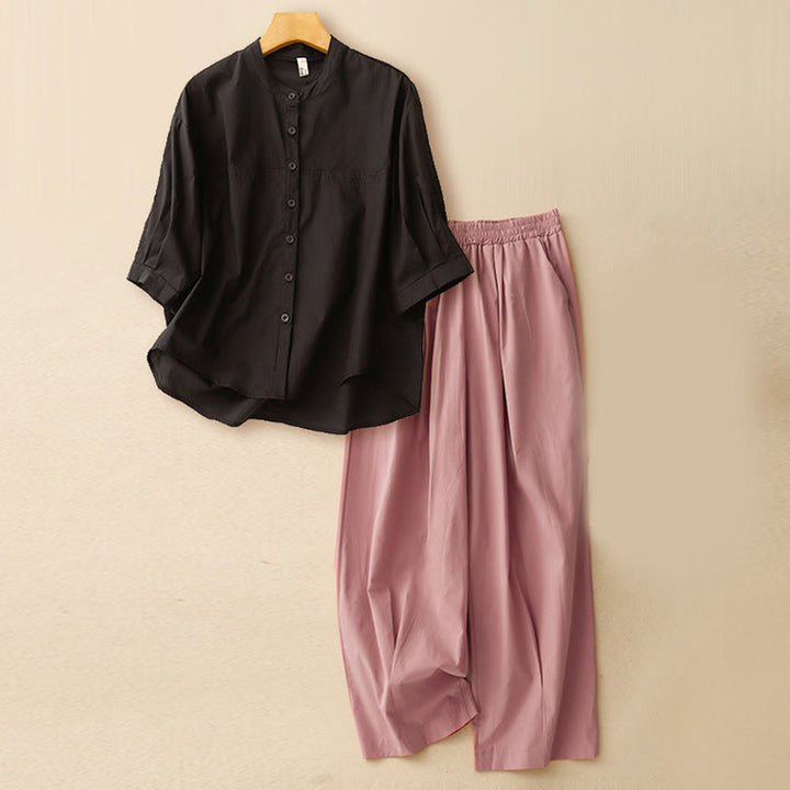 Set di abbigliamento da meditazione Buddha Stones da donna, 2 pezzi, camicia a maniche a tre quarti, pantaloni harem - Top nero + pantaloni rosa - US12, UK/AU16, EU44 (2XL) - image 27