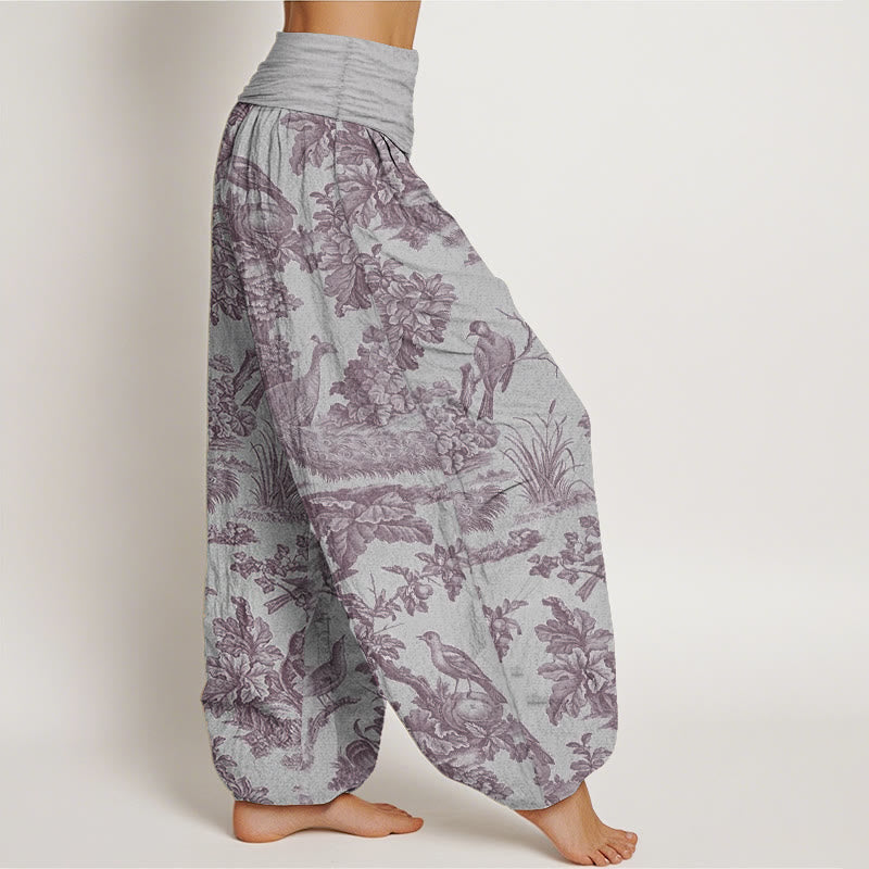 Pantaloni harem da donna in cotone con elastico in vita, motivo Buddha Stones, alberi e rami