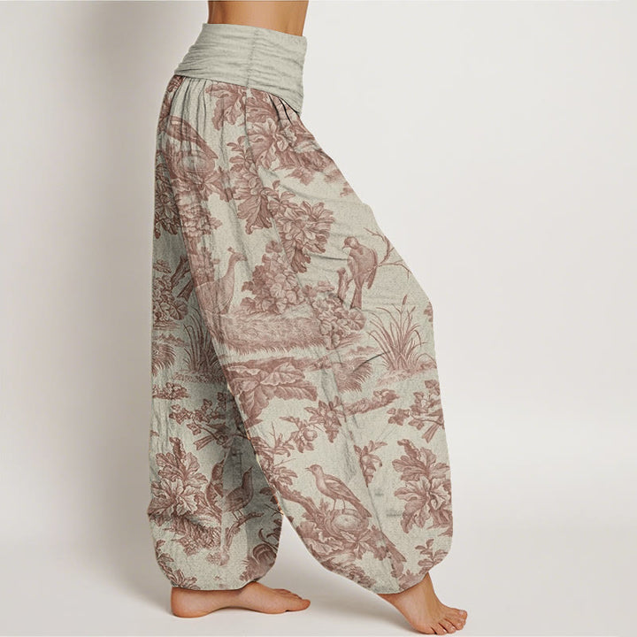 Pantaloni harem da donna in cotone con elastico in vita, motivo Buddha Stones, alberi e rami