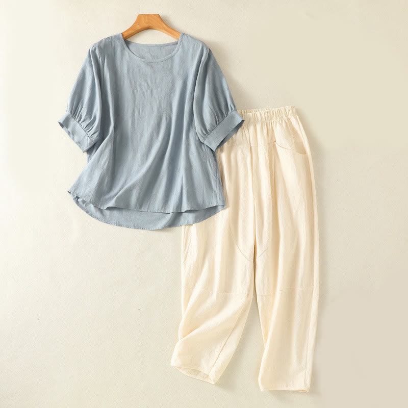 Set di abbigliamento da meditazione con pantaloni harem e camicia a maniche corte da donna, motivo Buddha Stones , 2 pezzi - AzzurroCielo Chiaro - US8-10, UK/AU12-14, EU40-42 (2XL) - image 1