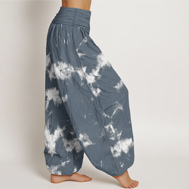 Pantaloni harem da donna con elastico in vita, in puro cotone, con linee bianche e pois, motivo tie-dye, Buddha Stones - image 7