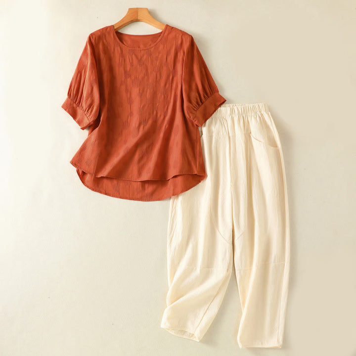 Set di abbigliamento da meditazione da donna con maglietta a maniche corte e pantaloni harem, modello Buddha Stones, composto da 2 pezzi, tinta unita, ideale per la meditazione. - Cioccolato - US8-10, UK/AU12-14, EU40-42 (2XL) - image 16