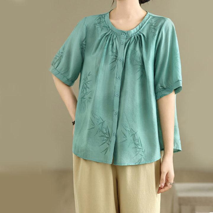 Set di abbigliamento da meditazione casual da donna con camicia a maniche corte e pantaloni harem Buddha Stones 2 pezzi - image 7