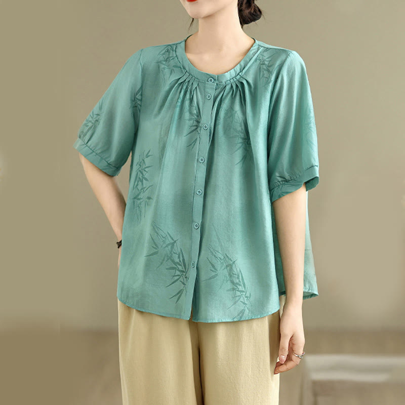 Set di abbigliamento da meditazione casual da donna con camicia a maniche corte e pantaloni harem Buddha Stones 2 pezzi - image 5