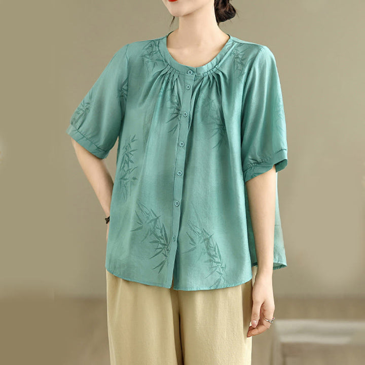 Set di abbigliamento da meditazione casual da donna con camicia a maniche corte e pantaloni harem Buddha Stones 2 pezzi - image 5