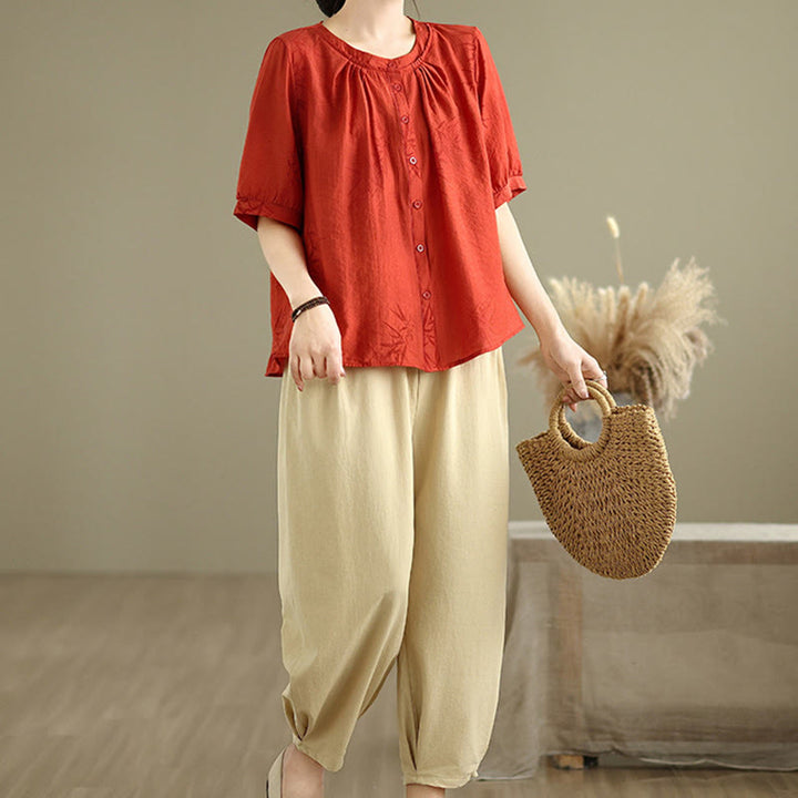 Set di abbigliamento da meditazione casual da donna con camicia a maniche corte e pantaloni harem Buddha Stones 2 pezzi - image 12