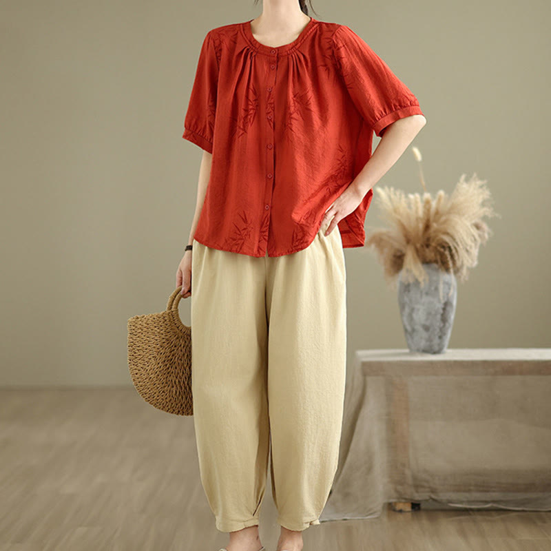 Set di abbigliamento da meditazione casual da donna con camicia a maniche corte e pantaloni harem Buddha Stones 2 pezzi - image 11