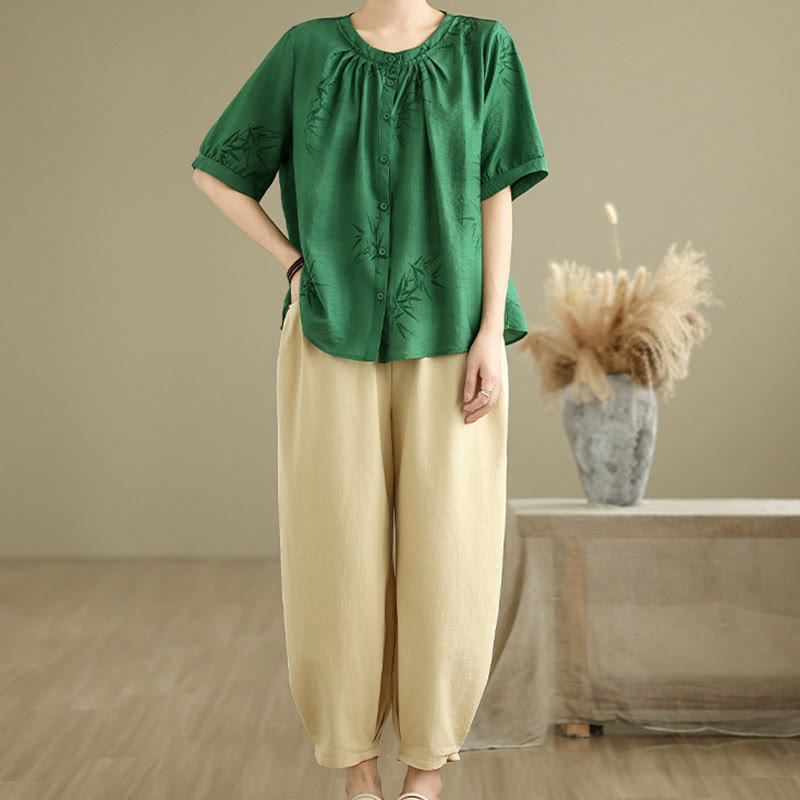 Set di abbigliamento da meditazione casual da donna con camicia a maniche corte e pantaloni harem Buddha Stones 2 pezzi - SeaGreen - US12, UK/AU16, EU44 (2XL) - image 19