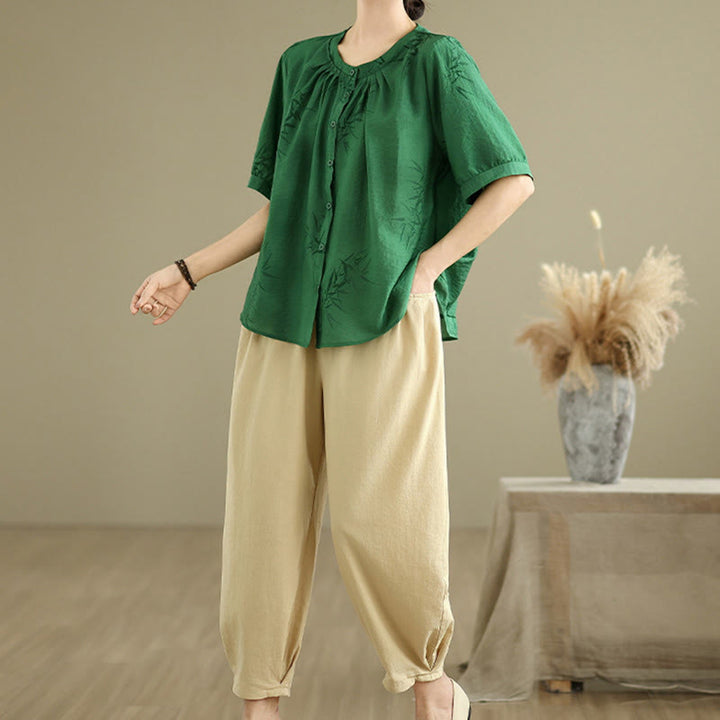 Set di abbigliamento da meditazione casual da donna con camicia a maniche corte e pantaloni harem Buddha Stones 2 pezzi - image 25