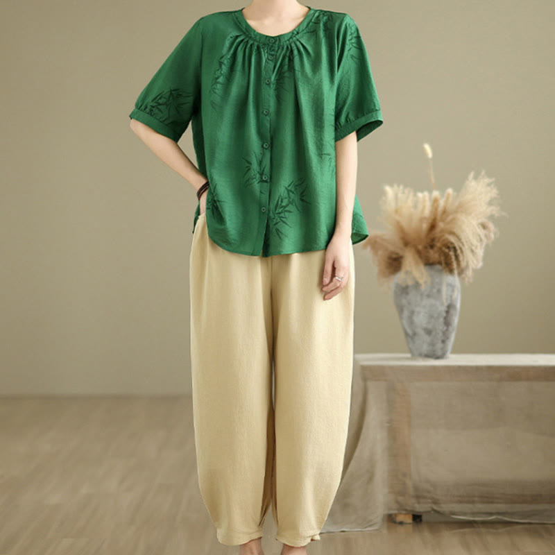 Set di abbigliamento da meditazione casual da donna con camicia a maniche corte e pantaloni harem Buddha Stones 2 pezzi - image 22