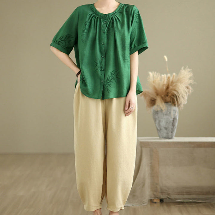 Set di abbigliamento da meditazione casual da donna con camicia a maniche corte e pantaloni harem Buddha Stones 2 pezzi - image 22