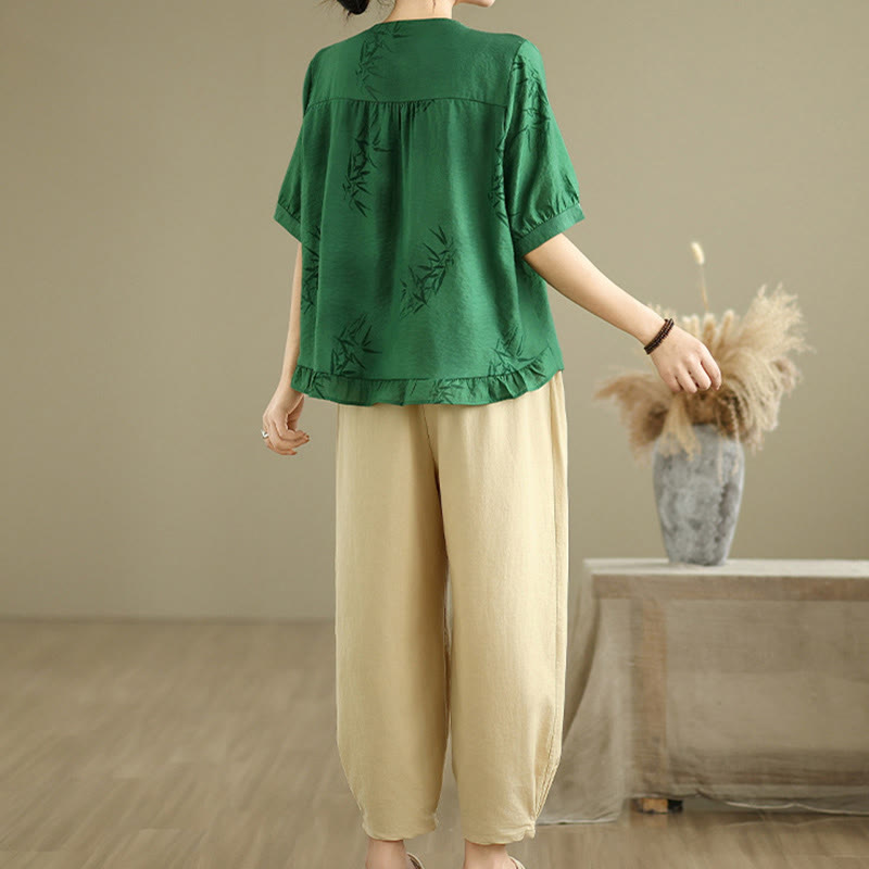 Set di abbigliamento da meditazione casual da donna con camicia a maniche corte e pantaloni harem Buddha Stones 2 pezzi - image 20
