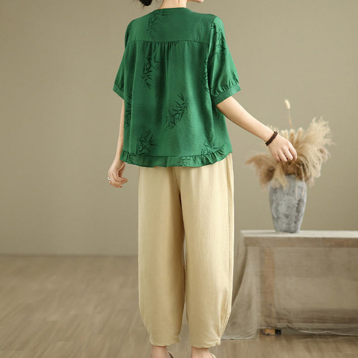 Set di abbigliamento da meditazione casual da donna con camicia a maniche corte e pantaloni harem Buddha Stones 2 pezzi - image 20