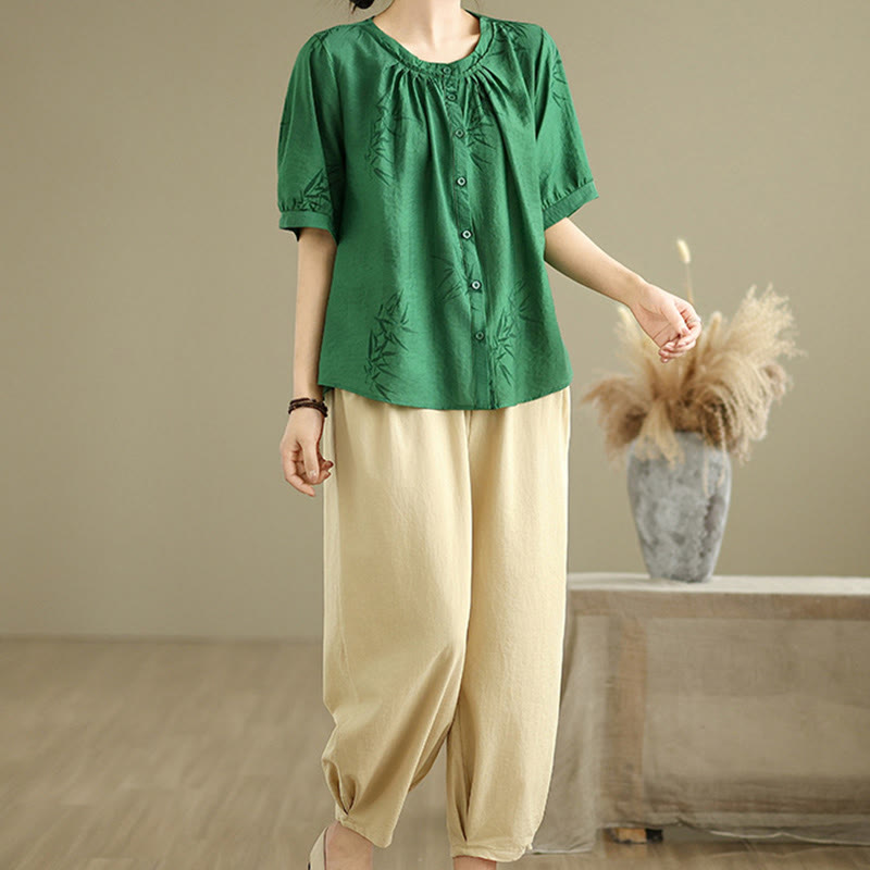 Set di abbigliamento da meditazione casual da donna con camicia a maniche corte e pantaloni harem Buddha Stones 2 pezzi - image 23