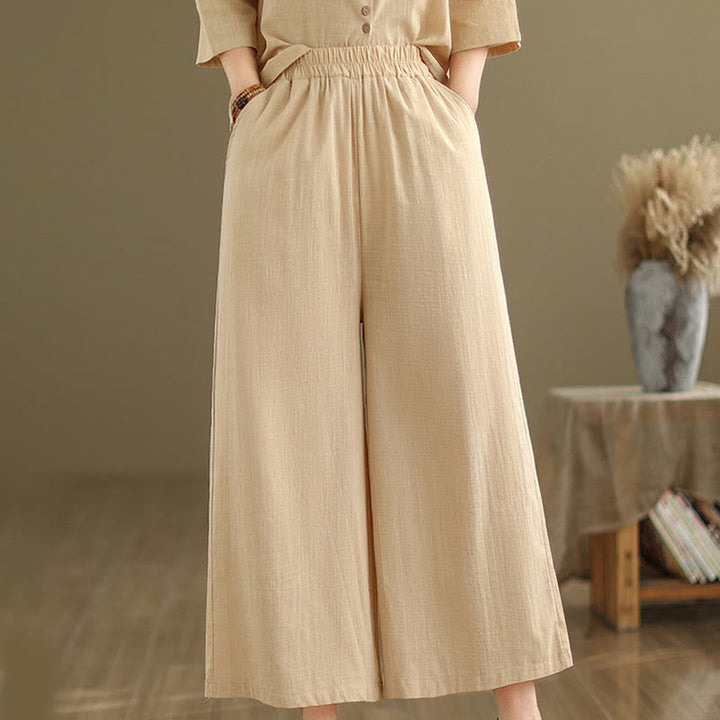 Set di abbigliamento da meditazione casual da donna con camicia e pantaloni larghi e colletto rialzato Buddha Stones 2 pezzi - image 6