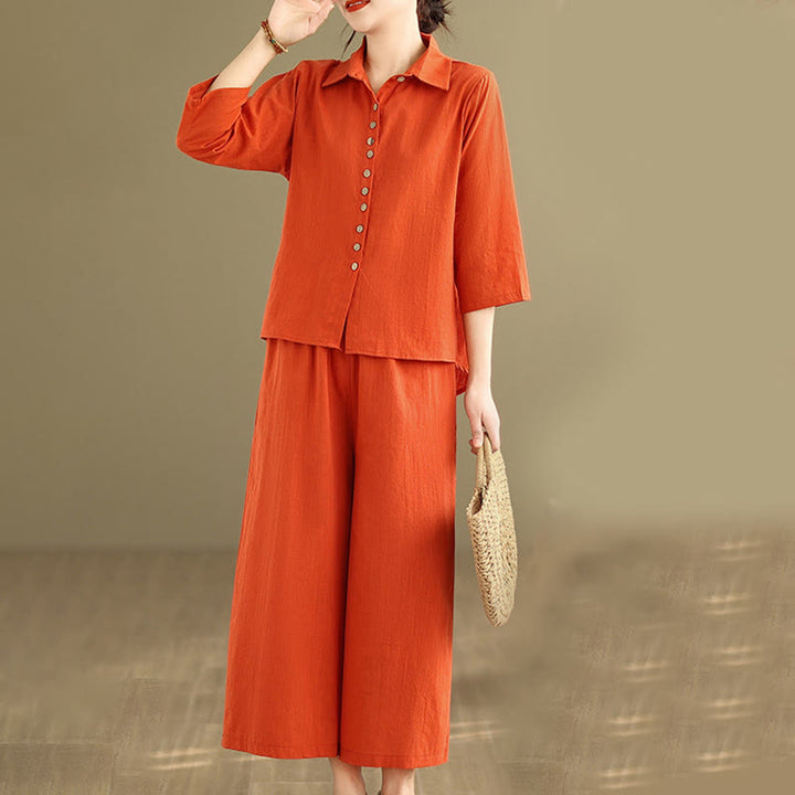 Set di abbigliamento da meditazione casual da donna con camicia e pantaloni larghi e colletto rialzato Buddha Stones 2 pezzi - image 8