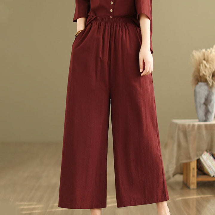 Set di abbigliamento da meditazione casual da donna con camicia e pantaloni larghi e colletto rialzato Buddha Stones 2 pezzi - image 27