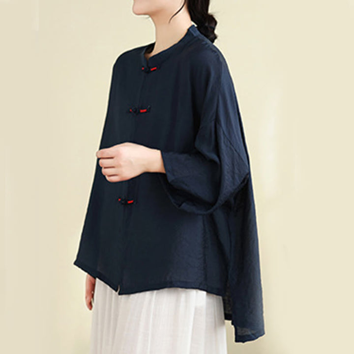 Set di abbigliamento da meditazione casual da donna con camicia e bottoni a rana, pantaloni larghi e Buddha Stones, 2 pezzi - image 3
