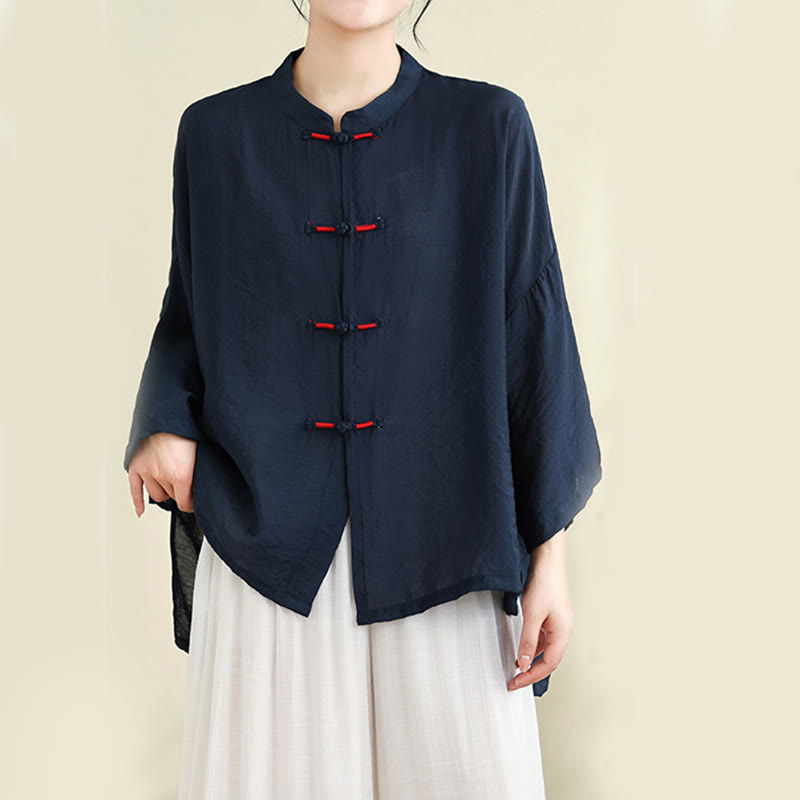 Set di abbigliamento da meditazione casual da donna con camicia e bottoni a rana, pantaloni larghi e Buddha Stones, 2 pezzi - image 4
