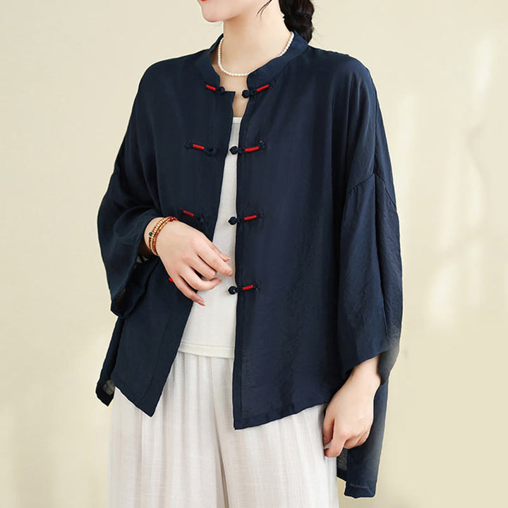 Set di abbigliamento da meditazione casual da donna con camicia e bottoni a rana, pantaloni larghi e Buddha Stones, 2 pezzi - image 5