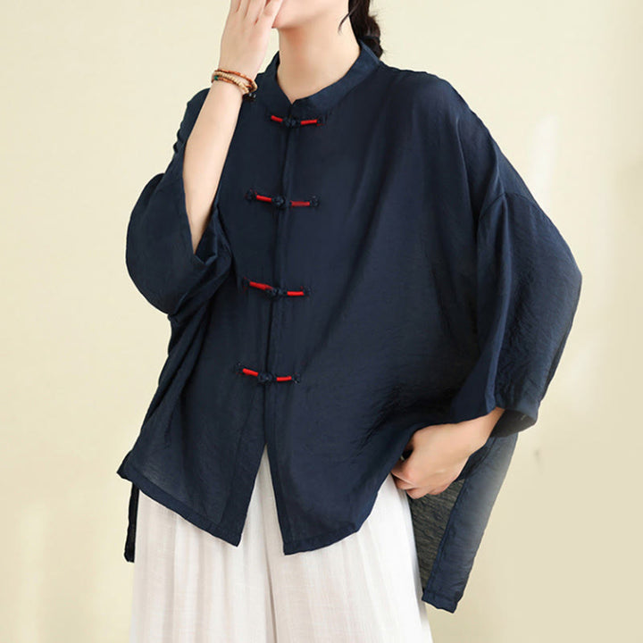 Set di abbigliamento da meditazione casual da donna con camicia e bottoni a rana, pantaloni larghi e Buddha Stones, 2 pezzi - image 6