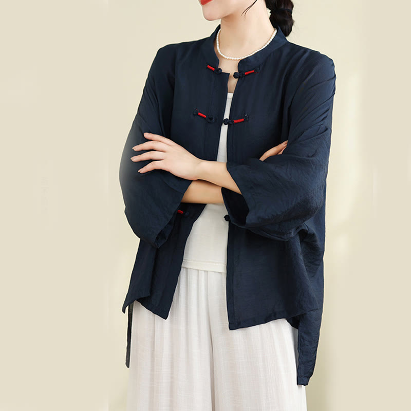 Set di abbigliamento da meditazione casual da donna con camicia e bottoni a rana, pantaloni larghi e Buddha Stones, 2 pezzi - image 2