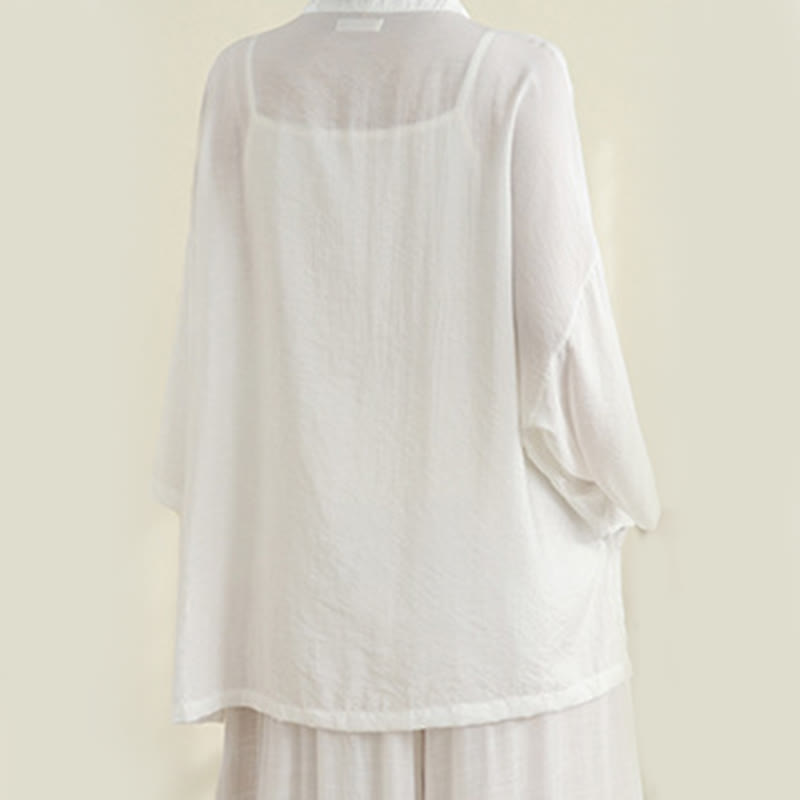Set di abbigliamento da meditazione casual da donna con camicia e bottoni a rana, pantaloni larghi e Buddha Stones, 2 pezzi - image 11