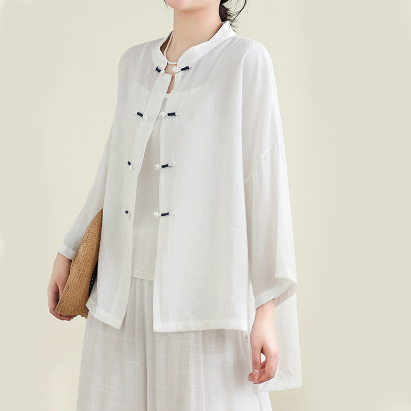 Set di abbigliamento da meditazione casual da donna con camicia e bottoni a rana, pantaloni larghi e Buddha Stones, 2 pezzi - image 15