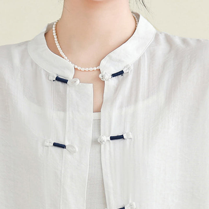 Set di abbigliamento da meditazione casual da donna con camicia e bottoni a rana, pantaloni larghi e Buddha Stones, 2 pezzi - image 18