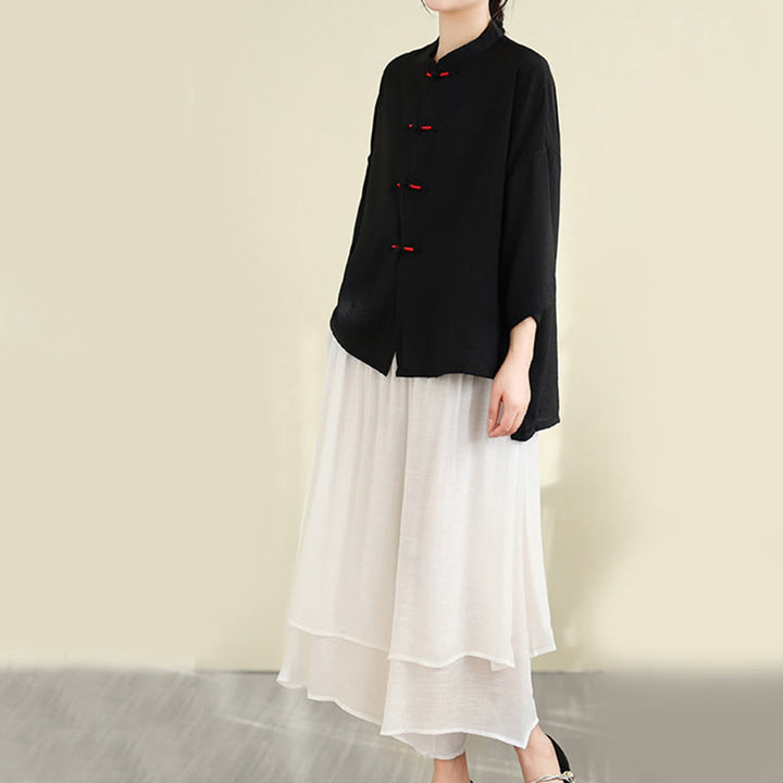 Set di abbigliamento da meditazione casual da donna con camicia e bottoni a rana, pantaloni larghi e Buddha Stones, 2 pezzi - image 23