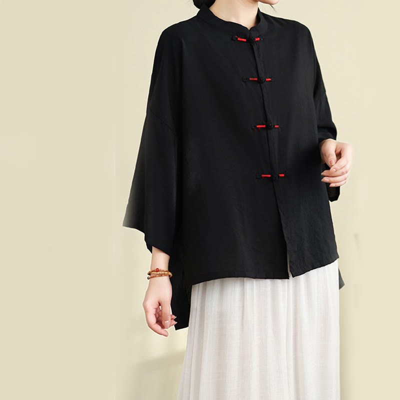 Set di abbigliamento da meditazione casual da donna con camicia e bottoni a rana, pantaloni larghi e Buddha Stones, 2 pezzi - image 25