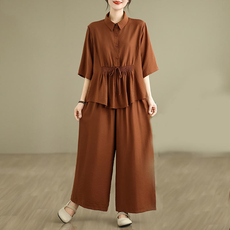 Set di abbigliamento da meditazione casual da donna con camicia e pantaloni larghi e colletto rialzato Buddha Stones 2 pezzi - Siena - US12, UK/AU16, EU44 (2XL) - image 1