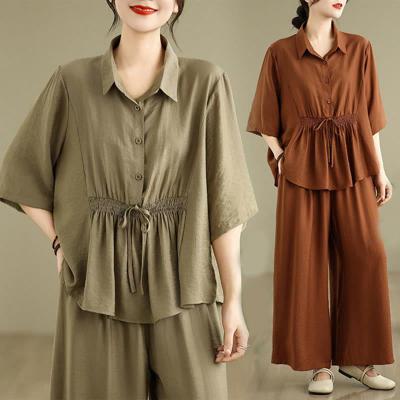 Set di abbigliamento da meditazione casual da donna con camicia e pantaloni larghi e colletto rialzato Buddha Stones 2 pezzi - image 19