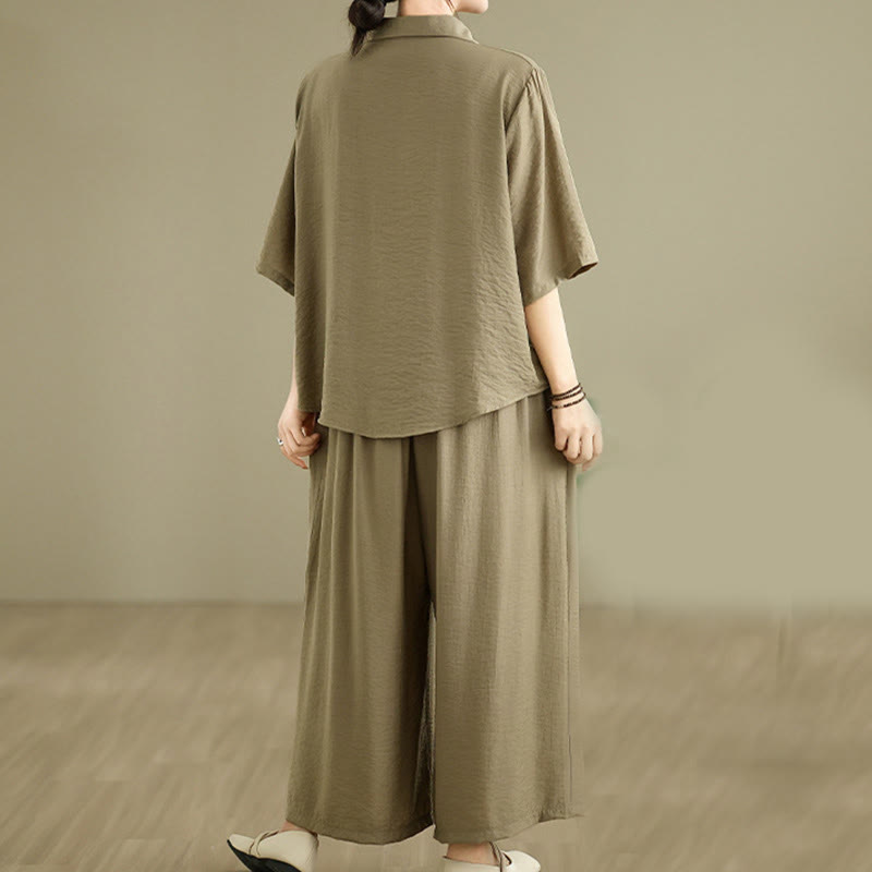 Set di abbigliamento da meditazione casual da donna con camicia e pantaloni larghi e colletto rialzato Buddha Stones 2 pezzi - image 15