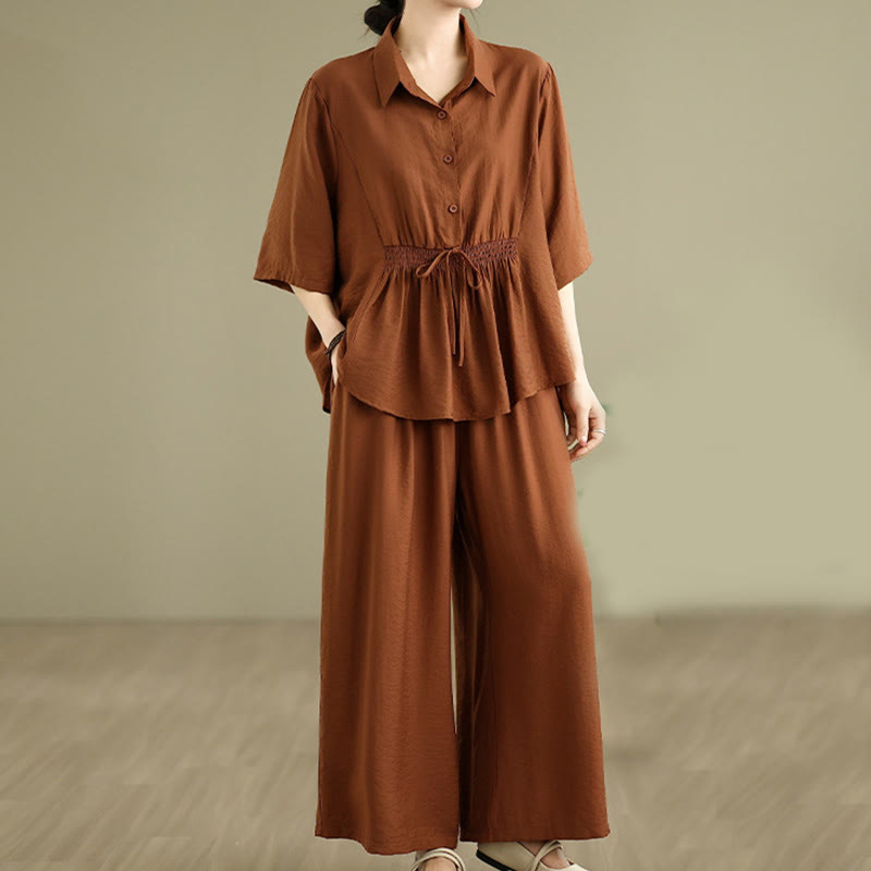 Set di abbigliamento da meditazione casual da donna con camicia e pantaloni larghi e colletto rialzato Buddha Stones 2 pezzi - image 11