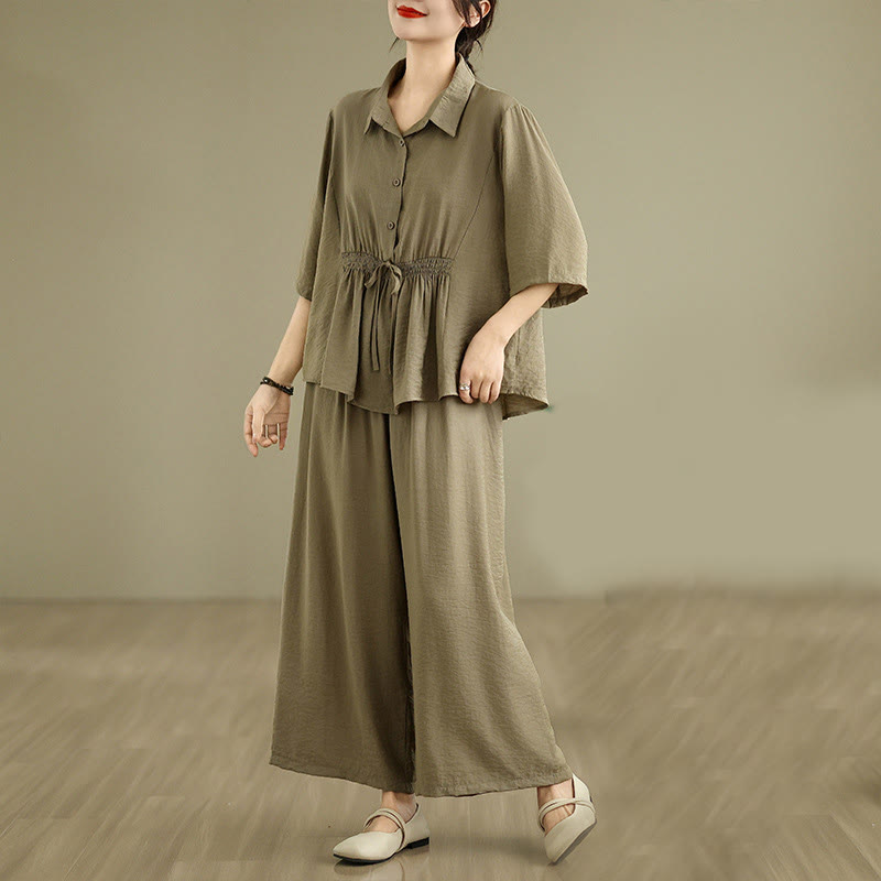 Set di abbigliamento da meditazione casual da donna con camicia e pantaloni larghi e colletto rialzato Buddha Stones 2 pezzi - image 15