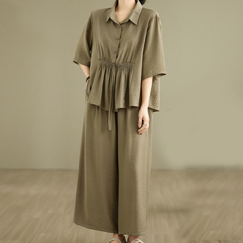 Set di abbigliamento da meditazione casual da donna con camicia e pantaloni larghi e colletto rialzato Buddha Stones 2 pezzi - image 14