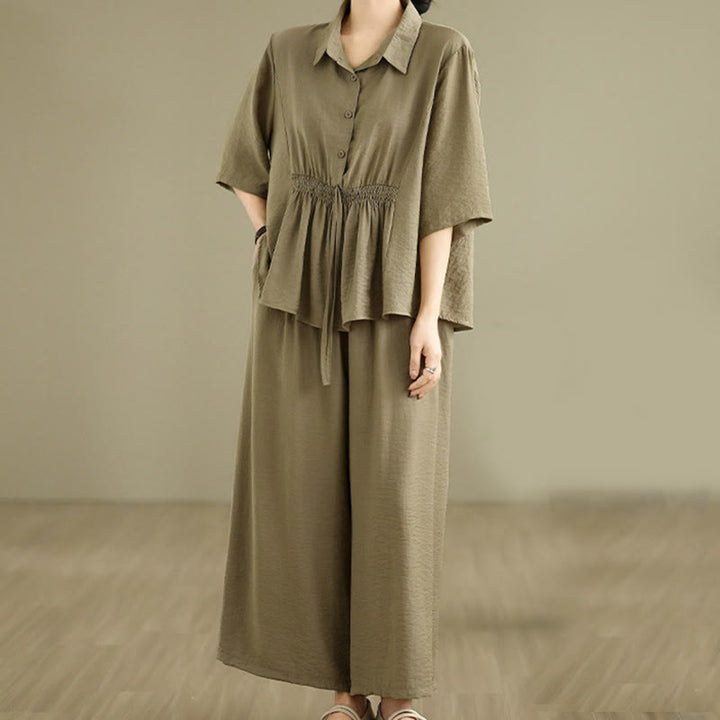 Set di abbigliamento da meditazione casual da donna con camicia e pantaloni larghi e colletto rialzato Buddha Stones 2 pezzi - image 14