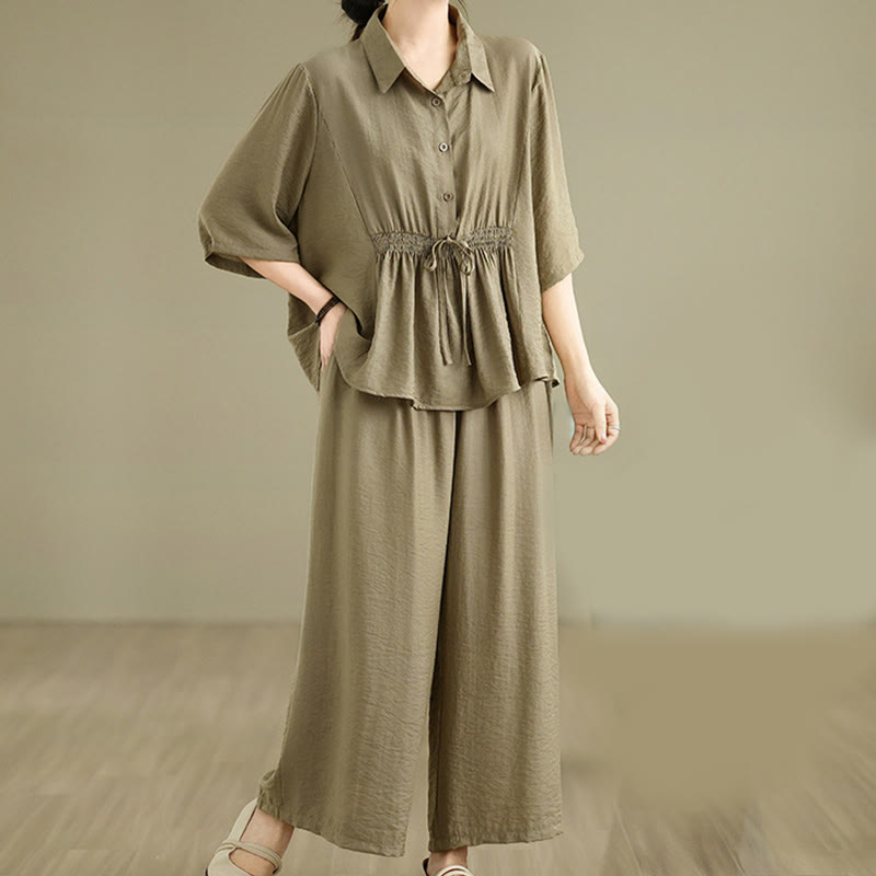 Set di abbigliamento da meditazione casual da donna con camicia e pantaloni larghi e colletto rialzato Buddha Stones 2 pezzi - image 18