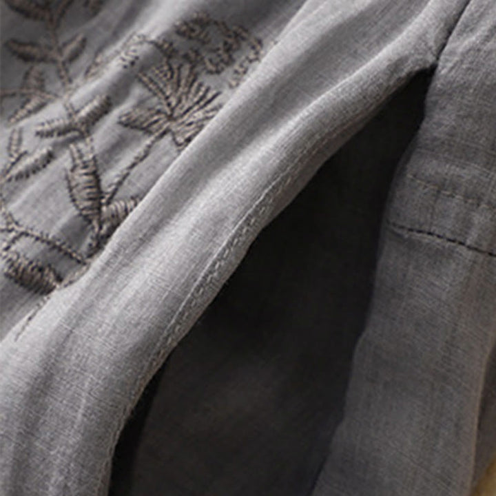 Pantaloni harem da donna in cotone e lino con tasche e motivo ricamato con Buddha Stones - image 3