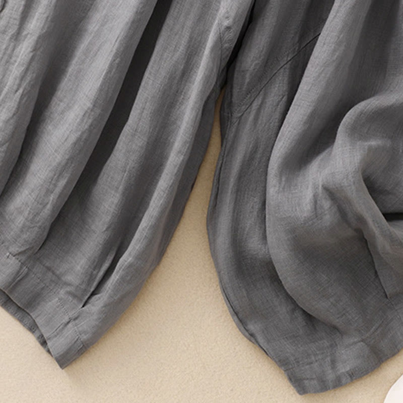 Pantaloni harem da donna in cotone e lino con tasche e motivo ricamato con Buddha Stones - image 3