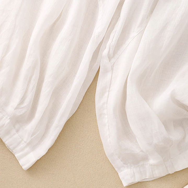 Pantaloni harem da donna in cotone e lino con tasche e motivo ricamato con Buddha Stones - image 8