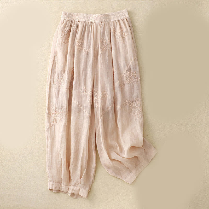 Pantaloni harem da donna in cotone e lino con tasche e motivo ricamato con Buddha Stones - MistyRose - US12, UK/AU16, EU44 (3XL) - image 11