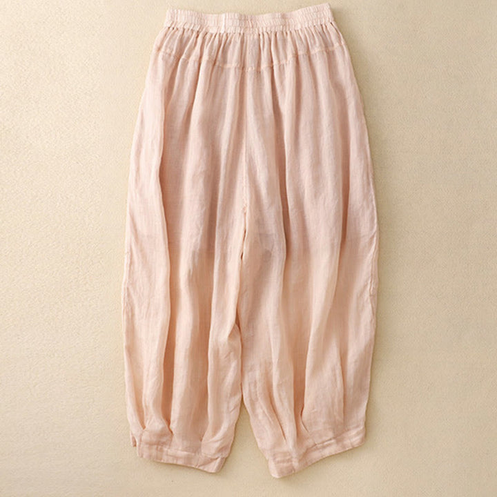 Pantaloni harem da donna in cotone e lino con tasche e motivo ricamato con Buddha Stones - image 11