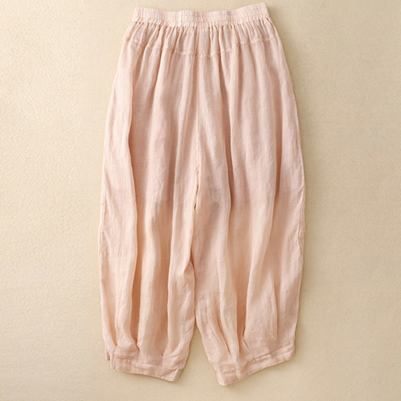 Pantaloni harem da donna in cotone e lino con tasche e motivo ricamato con Buddha Stones - image 12