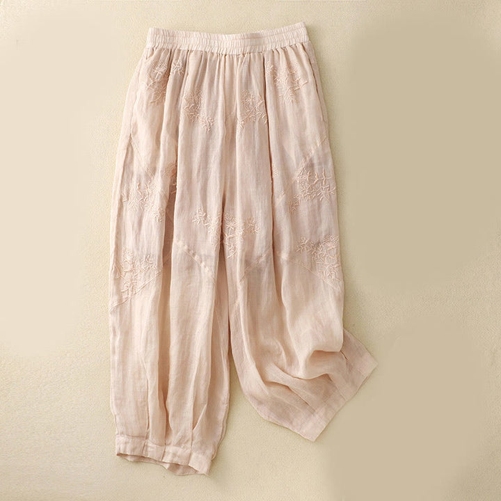 Pantaloni harem da donna in cotone e lino con tasche e motivo ricamato con Buddha Stones - MistyRose - US12, UK/AU16, EU44 (3XL) - image 10