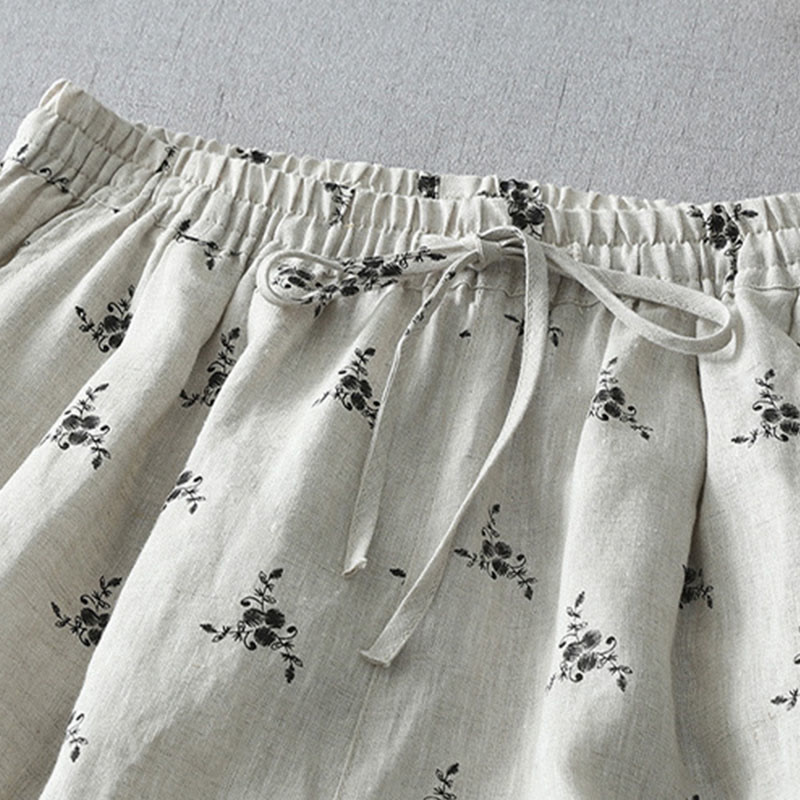 Pantaloni harem da donna in cotone e lino con tasche e motivo floreale a pois con Buddha Stones - image 4